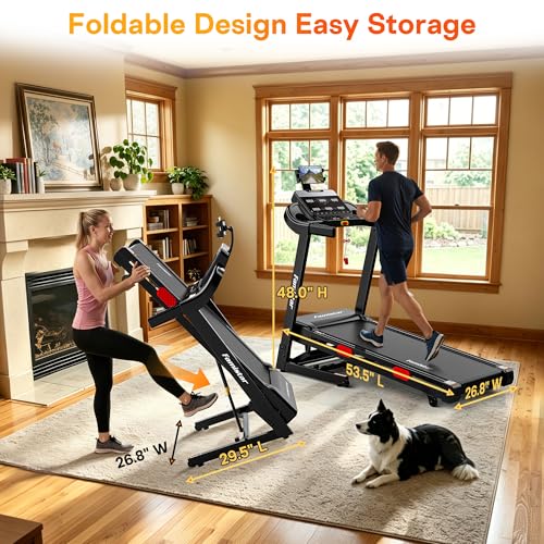 Image of 3.7HP Brushless Treadmill for Home with 15% Auto Incline, Bluetooth App, 105 Programs, Folding Running Machine with LED Display, 350 LBS Capacity for Walking Jogging Running