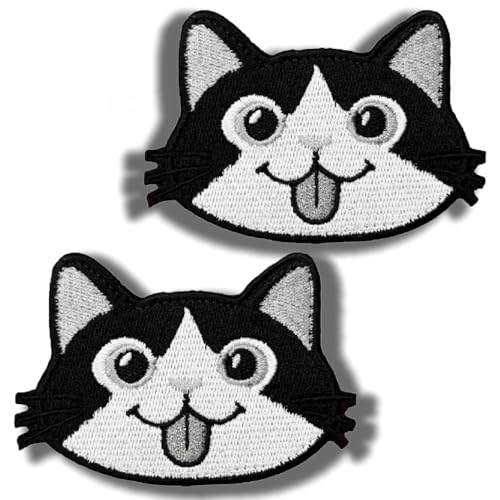 2 Pieces Funny Cat Face Morale Embroidered Hook&Loop Patch for Backpack,Jackets,Motorcycle,Biker,Hat,Helmet,Bags,Uniform,Clothes,Vests,DIY Accessories Appliques Patches 2.99 * 2.55 Inches