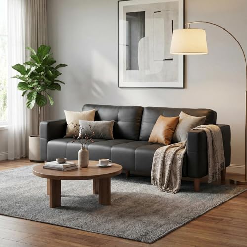 Image of IDEALHOUSE 83 inch Black Faux Leather Couch, 3 Seater Sofa Couches