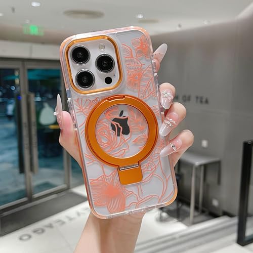 Coque iPhone 15 Pro Max transparente rose avec anneau support et MagSafe