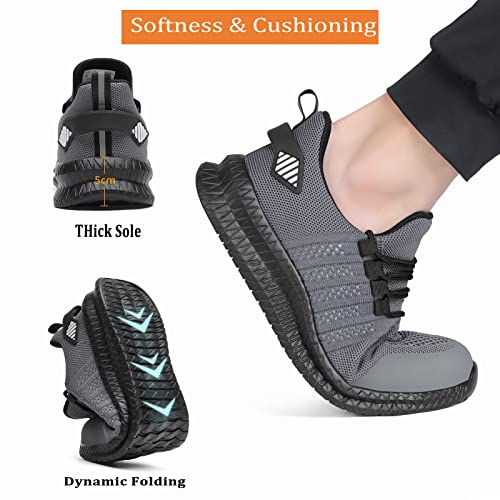 Image of Steel Toe Shoes for Men and Women Comfy Work Safety Shoes, Grey White M10