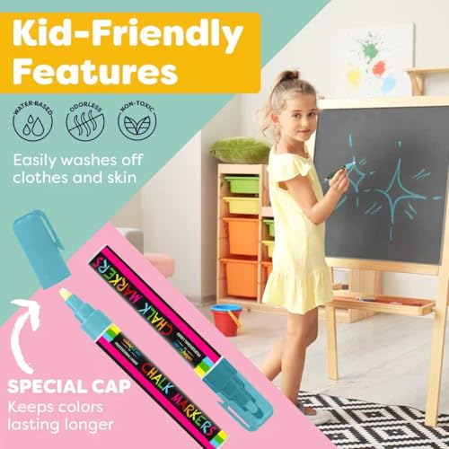 Erstklassige Kreidestifte – Klassische Pastellfarbe, Stifte für Kreidetafel und Fenster – Kindersicher, ungiftig, staubfrei, abwaschbar – Doppelseitige feine Spitze, Kreidestifte für Menüs, Bistro