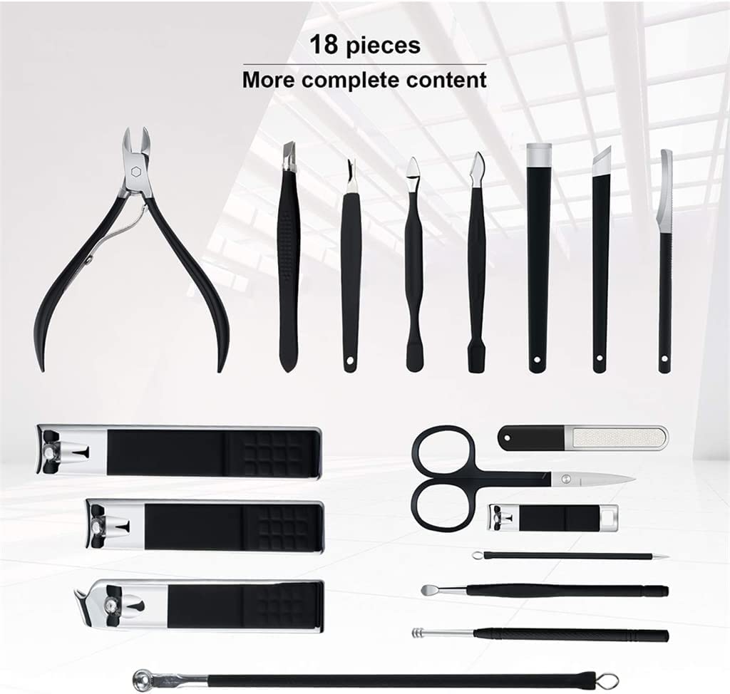 Ensemble de manucure pour pédicure Kit de soins des pieds professionnel Kit de manucure professionnel 18 pièces Ciseaux de pédicure Pince à épiler Coupe-sourcils Coupe-ongles Ensembles d'outils de s
