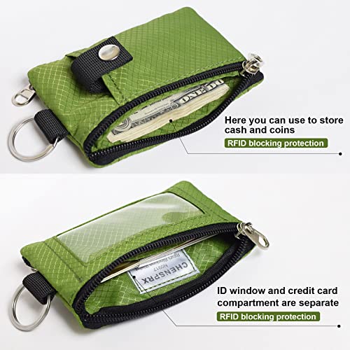Image of CHENSPRX Minimalist RFID Blocking Small Wallet with ID Window,WaterResistant Zip Id Case Wallet with Lanyard Keychain for Cards,Cash,Travel,Women,Men