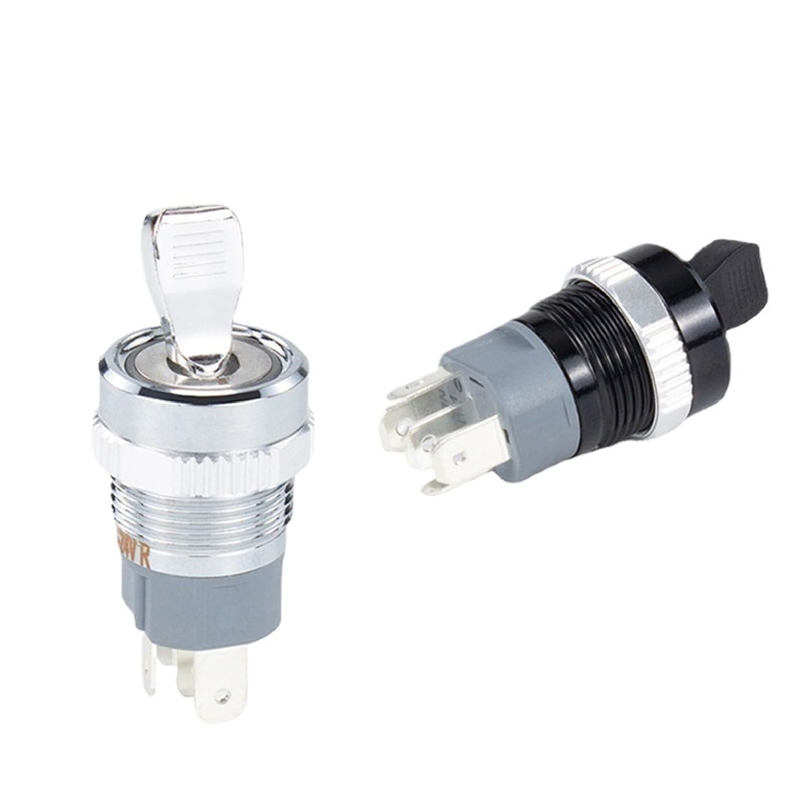 Interruttore a bilanciere a due posizioni 16 mm in metallo di blocco con indicatore luminoso, selettore a levetta, corpo argento/nero (Blue Light, acciaio inossidabile, 3-6V)