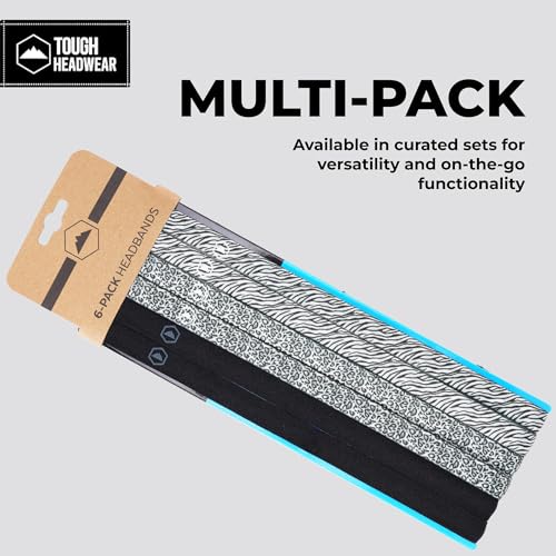 Image of Tough Headwear Thin Elastic Headbands - Sports Hair Head Band for Women & Men - Non Slip Mens Workout Headband - 6-Pack