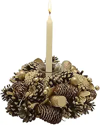 Candelabro Porta Vela Pinhas Dourado Enfeite Natal Decoração Natalina Premium