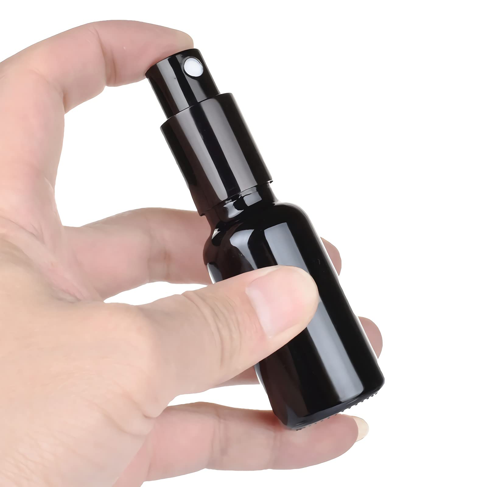 12 pezzis 15ml Flacone Spray in vetro Brillante Nero & 2 pezzis imbuto, 15 ml Spruzzatore liquido, Bottiglie Vuote Riutilizzabile da Viaggio Contenitori per Profumo Pulizia della Casa