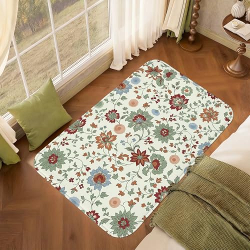 Tapis aux bourgeons de feuilles vertes vintage et dos antidérapant - 4