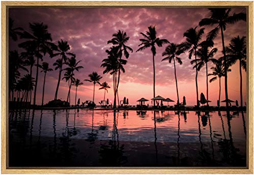 SIGNWIN Framed Canvas Wall Art Beautiful Sunset Reflection of Silhouettes Palm Trees Coastal Ocean Photography Modern Art Panoramic Relax/Calm for Living Room, Bedroom, Office - 16"x24" inches