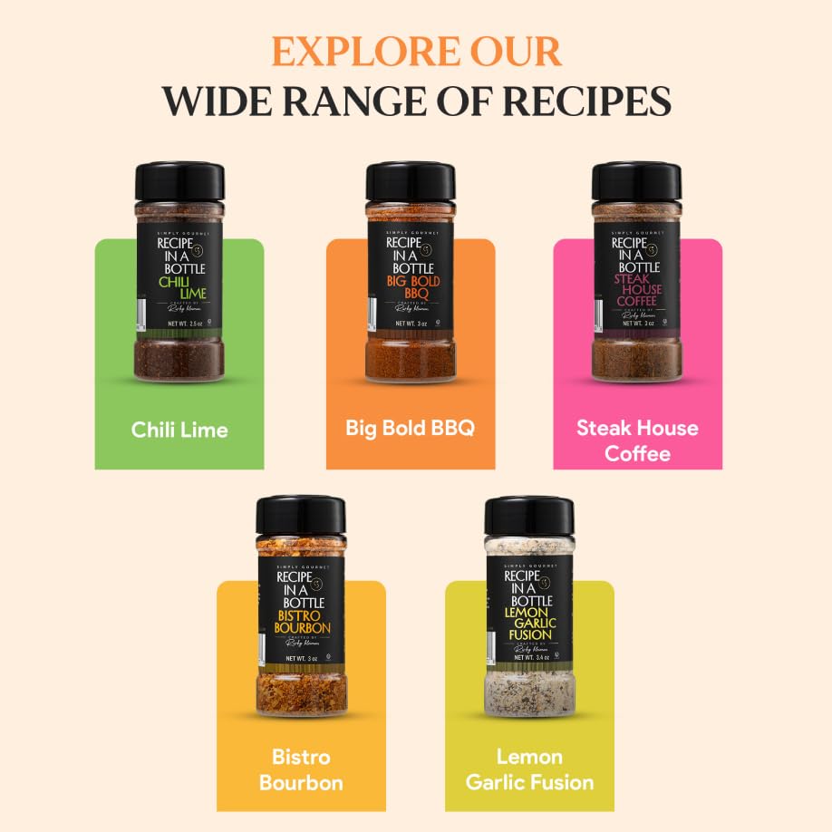 Spice Box Gift Set 5x 3oz Bottles | Premium Blends With Recipe Cards | Best Gift for Foodies | Recipe in a Bottle | Miniature Cooking Adventure in a Box | Simply Gourmet by Rivky Kleiman (Packaging may Vary)