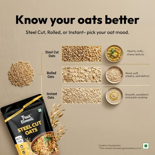 Image of True Elements Steel Cut Oats 500 g*2 - Diabetic Friendly | High in Protein and Fiber | Gluten Free Oats | Healthy Breakfast Cereals