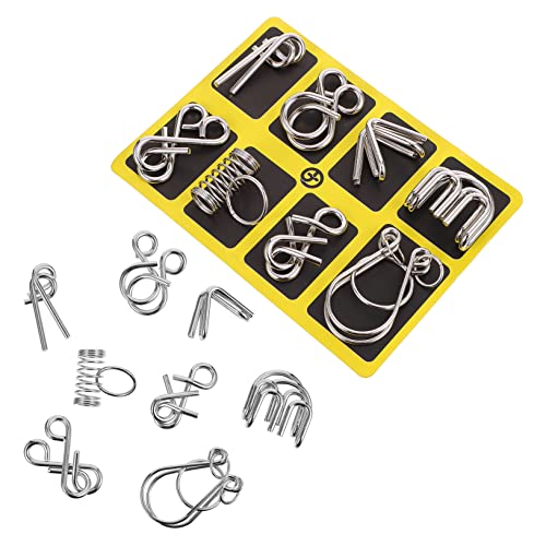 KOMBIUDA Ensemble de Puzzles en Anneaux Métalliques 9 Pièces pour Adultes et Adolescents, Jeu Intellectuel de Démêlage en Acier Inoxydable, Défi de Concentration et Stimulation Cérébrale,