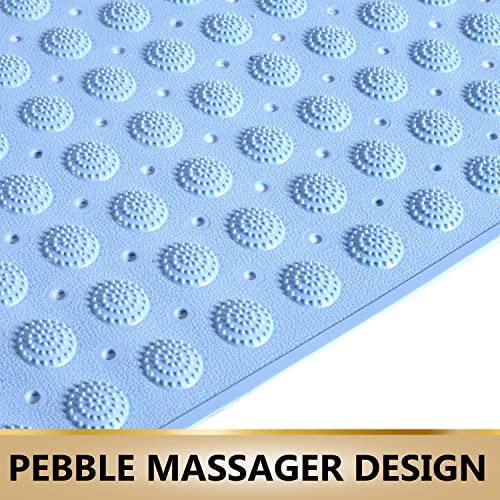 Image of TurtleGrip Anti-Slip Shower Mat, 100x40 cm Accu-Pebble (Blue), Anti-Skid Extra Large Bath Mat with Suction Cups, Machine Washable Bathroom Mats with Drain Holes