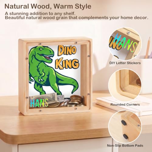 Image of ICOSY Piggy Bank for Kids, Wooden Framed Coin Bank