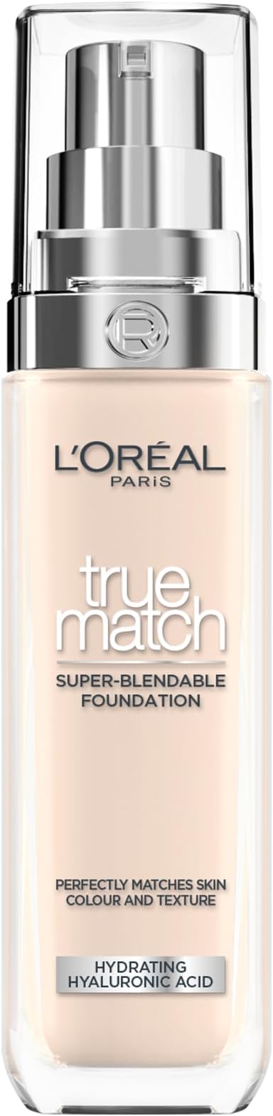 L'Oréal Paris Foundation for Face, Skincare Infused with Hyaluronic Acid, True Match Hydrating Liquid Foundation for All Skin Tones, SPF 16, 0.5C Porcelain Rose, 30 ml