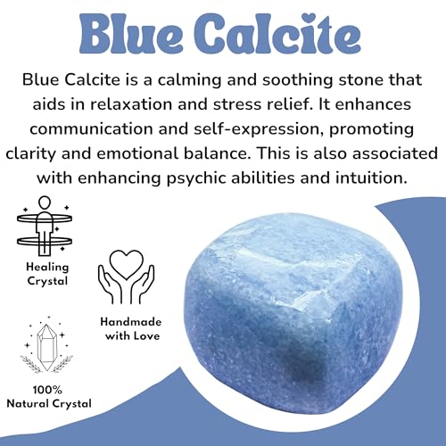 Image of Crystal Heaven Certified Blue Calcite Healing Tumbled Stone,Natural Polished Crystals For Diy Crafts,Manifestation,Meditation,Pooja Feng Shui And Reiki Healing(30 Grams)
