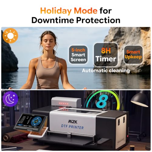 Image of MZK A3+ DTF Printer with I3200 HD printhead-Auto Cleaning Maintenance+Ink Anti-Clog Filter,3X Speed vs L1800 DTF Printer,5 inch Rotatable Touch Screen,Dual Ink Level Alert,Film Cutter,Gift Ink 2 Years
