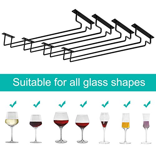 Mocoum 4 Pack 15.6" Wine Glass Rack Under Cabinet Stemware Rack, Wine Glass Hangers Rack Wire Wine Glass Holder Storage Hanger Hold Up To 10 Wine Glasses For Cabinet Kitchen Bar (Black, 4 Pack) #TOP1