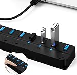 USB 3.0 Hub, 7-Port USB Data Hub Splitter for Laptop,PC Computer,Surface Pro, Flash Drive, Mobile HDD - with LED Individual On/Off
