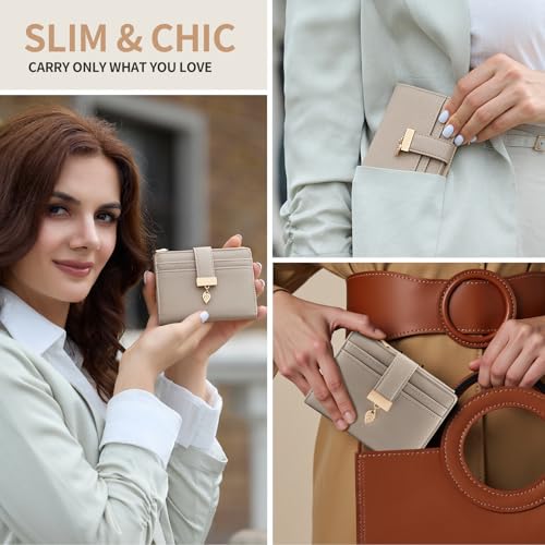 Wallet Women Bifold Leather Wallets for Women Credit Card Holder with ID Window Zipper Coin Pocket Taupe2