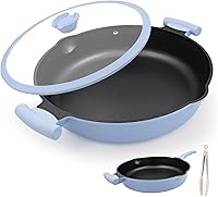 Vista 10 de Sartenes antiadherentes de 12 pulgadas con tapa, sartén profunda antiadherente de 5 cuartos de galón, sartén con mango desmontable, compatible