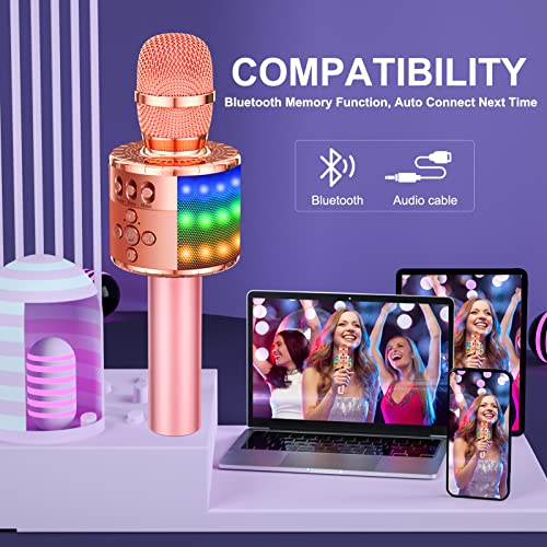 Bonaok Wireless Bluetooth Karaoke Microphone With Controllable Led Lights, 4-In-1 Portable Handheld Mic Speaker For All Smartphones, Birthday For Kids Adults All Age Q78 (Champagne) #TOP3