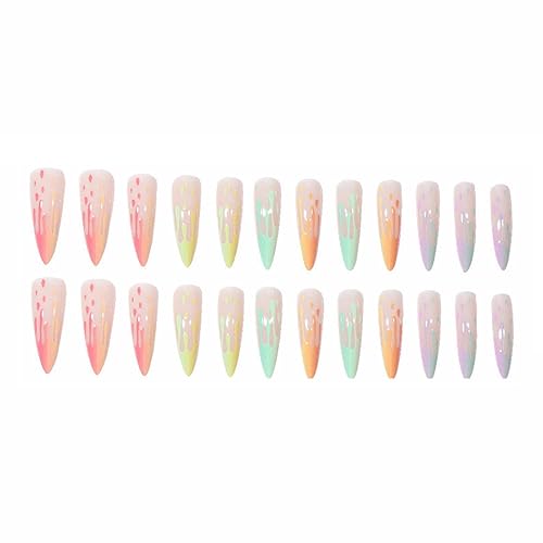 Miniatura 3 de MISUD Uñas postizas largas a presión con forma de almendra, uñas postizas brillantes con pegamento en uñas francesas de punta francesa, uñas