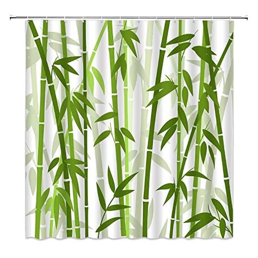 ZKJSMGS Bamboo Shower Curtain Green Bamboo Forest Tree Japanese Asain Art Rustic Wild Nature Plant Scenic Watercolor Fresh Spa Fabric Bathroom Sets with Hooks,Green