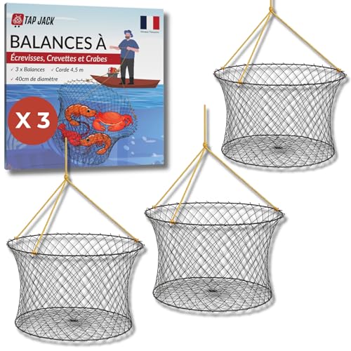 TAP JACK - Lot De 3 Nasses À Écrevisses - Grand Diamètre 40 Cm - Corde 4,5m - Épingle À Appât – pour Pêche en Lac, Rivière Ou Étang – Filets De Capture...