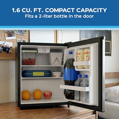 Image of Avanti Mini Fridge 1.6 Cu. Ft. Compact Refrigerator for Dorm, Office & Bedroom, Chiller Compartment, Glass Shelf, Reversible Door with Automatic Defrost, ENERGY STAR, Stainless Steel