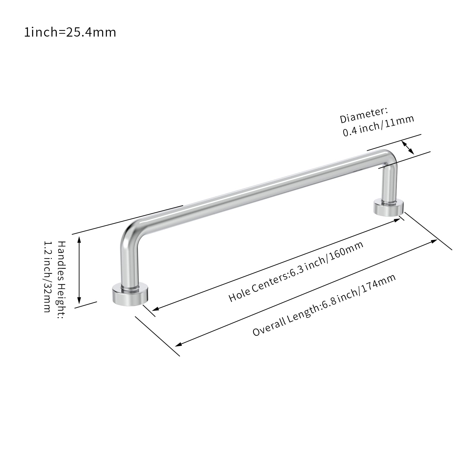 FURNIWARE Paquete de 10 manijas de gabinete de 160 mm con agujero central cromado para puerta de cocina, tiradores de cajones, tiradores de puerta de armario de cocina
