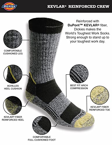 Dickies Men's Kevlar Reinforced Steel Toe Crew Socks, Available in L-XL (2, 4 Pairs)2