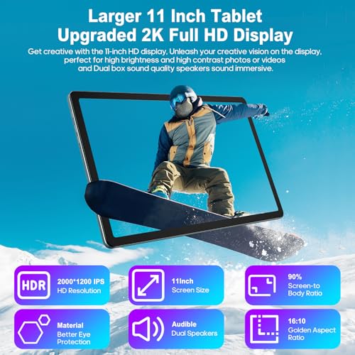 Image of AISLPC 11 Inch Tablet Android 13 Tablets 16GB RAM+256GB ROM+1TB Expand Octa-Core Tablets PC with Dual SIM Card Slot, 2K 2000 x 1200 Display, 8+13MP Dual Camera, Bluetooth5.0, GPS, 5G /2.4G WiFi
