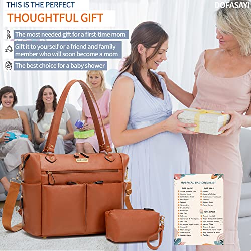 Dofasayi Leather Diaper Bag - Fashionable Atmosphere Leather Diaper Bag Backpack For Mom And Dad, Diaper Bag Tote With Changing Pad, Cosmetic Bag, Messenger Strap, Stroller Hook, Red-Brown #TOP4