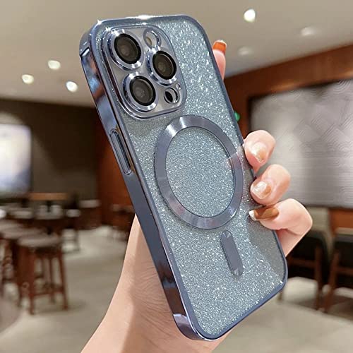 Coque iPhone 11 Pro Max luxe paillettes et charge sans fil bleu