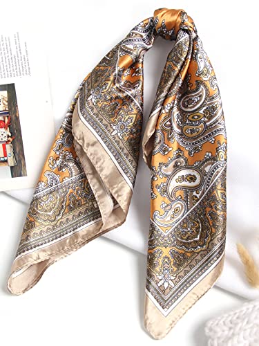 LFOUVRE Pack of 2 Satin Paisley Square Hair Scarf Bandanas Large Silk Head Scarves Prinited Headband Kerchief Wraps3