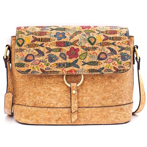 DeCarbonize Sac à bandoulière en liège en cuir végétal durable pour femme, marron, 22 cm x 16.5 cm x 2 cm