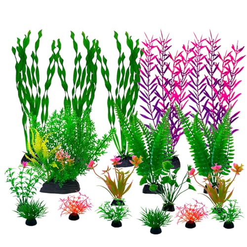 Image of Aquarium Plants,Artificial Fish Tank Decorations Decor Plastic Plants Set 18 Pcs Landscaping Decorations Fish Tank Accessories,Small to Large,Tc1804