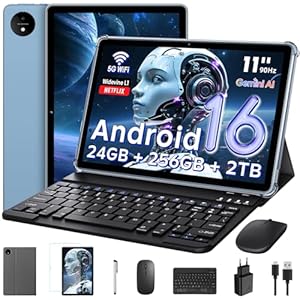 Raemond Android 16 Tablet 11 inch Gemini AI 24 GB RAM + 256 GB ROM (2TB TF), 8000 mAh gaming tablet Unisoc T7250 Octa-Core,BT 5.2, Widevine L1+16MP+8MP tablets pc,5 G-WiFi,GMS/GPS/Face ID/OTG（Blauw）