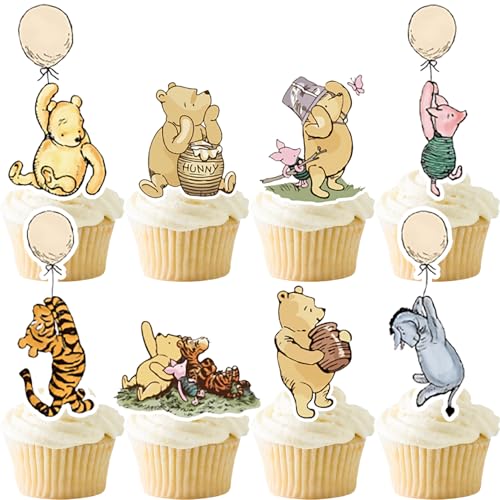 48PCS Cute Bear Cupcake Toppers For First Birthday, Oh Baby, Newborn Party Cake Decorations Party Supply