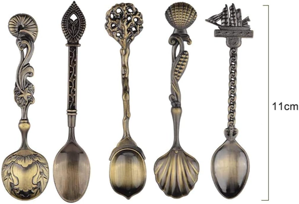 Thitex 5pcs Alloy Coffee Spoon Sets Carved Vintage Royal Style Ice Cream Dessert Spoons Small Tea Spoon for Party (B) - Image 3