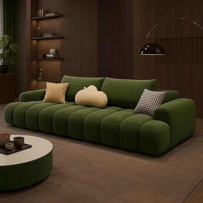 Image of LEGACY OF COMFORT Premium 106 inch Premium Curved 4-Seater Sectional Sofa - Luxury Upholstered Sofa with Pillows (Green)