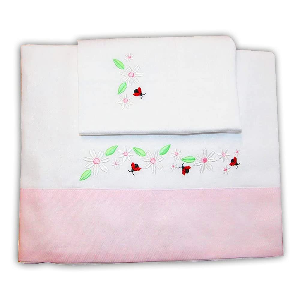 Zestaw pościeli dla niemowląt Wózek do łóżeczka dziecięcego Pościel Haftowane Arkusze Stokrotka; Rozmiar: Łóżeczka/wózek 75 x 90 cm; Kolor: Różowy