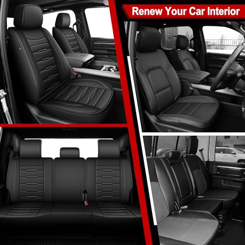 Image of Custom For Dodge Ram 1500 Seat Covers 2500 3500 2026 2025-2002 Curved Bench | Truck Seat Covers Premium Leather Full Set Quad Crew Cab Big Horn Laramie Tradesman Limited(5 Seat,Black)