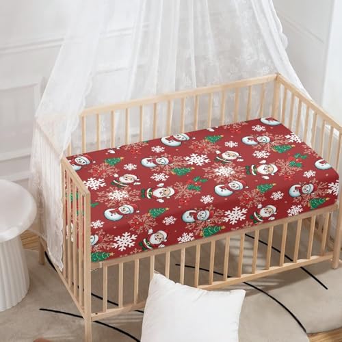 Image of Snowman Crib Sheets for Baby Girls Crib Sheets for Standard Crib Mattress Cover Red Christmas Breathable Santa Claus Soft Fitted Crib Sheet 28''x 52''