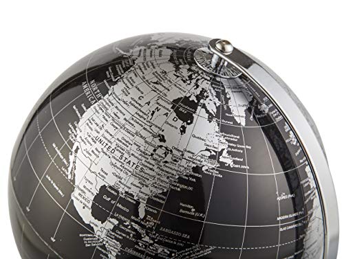 Annova Metallic World Globe Black – Educational/Geographic/Modern Desktop Decoration - Stainless Steel Arc And Base/Earth World - Metallic Black - For School, Home, And Office (8-Inch) #TOP2