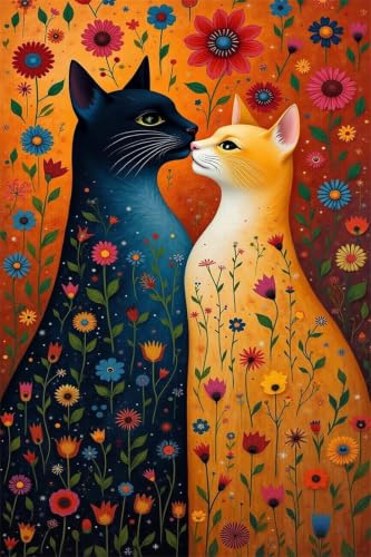 Rompecabezas adultos de gato y flores en tamaño 40x28 cm con nivel imposible