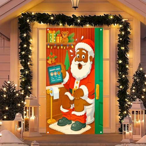 Image of BlissYard Santa Christmas Door Cover 35x71 Inch Polyester