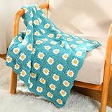 Hahafelt Handmade Crochet Throw Blanket 27' X35' Granny Square Sweater Style Mat Cozy Decorative Blanket for Living Room Bedroom Sofa Comforter Couch Recliner Home Decor